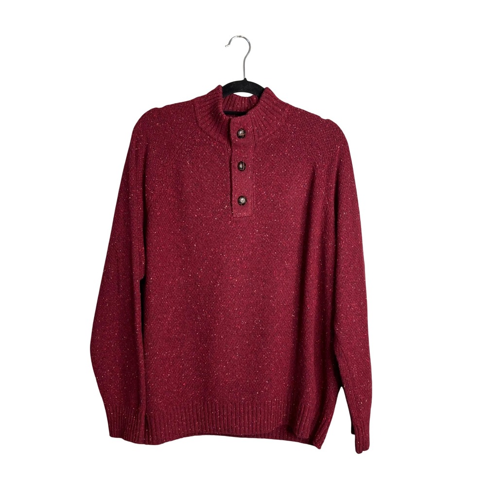 UNTUCKit Gordonne Lambswool Sweater Size‎ L Mock Neck Henley Maroon Cabincore